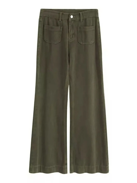 Babe Beachwear wide leg pocketed pants mid rise in olive green with front patch pockets