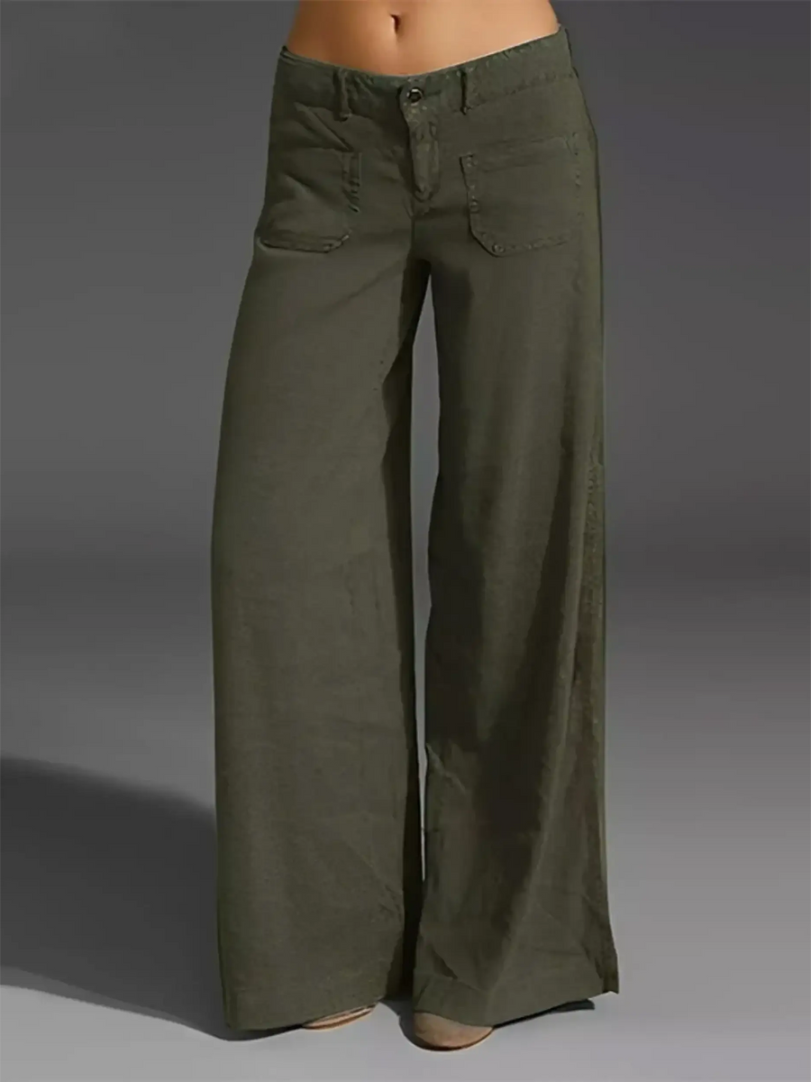 Babe Beachwear wide leg pocketed pants mid rise in olive green with large front pockets