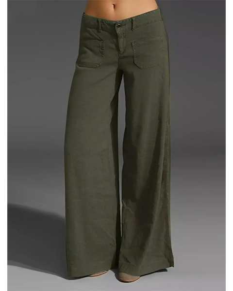 Babe Beachwear wide leg pocketed pants mid rise in olive green with large front pockets