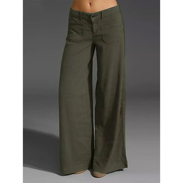 Babe Beachwear wide leg pocketed pants mid rise in olive green with large front pockets