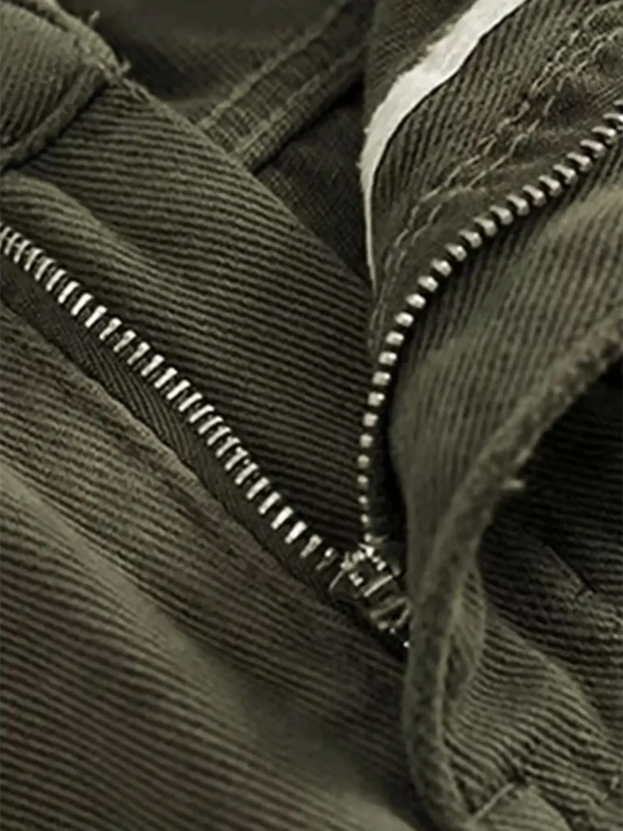 Close-up of zipper and fabric texture on Babe Beachwear wide leg pocketed pants mid rise