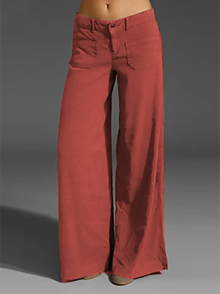 Babe Beachwear rust color wide leg pocketed pants mid rise with front pockets and relaxed fit