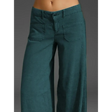 Babe Beachwear wide leg pocketed pants mid rise in teal color with front pockets and relaxed fit