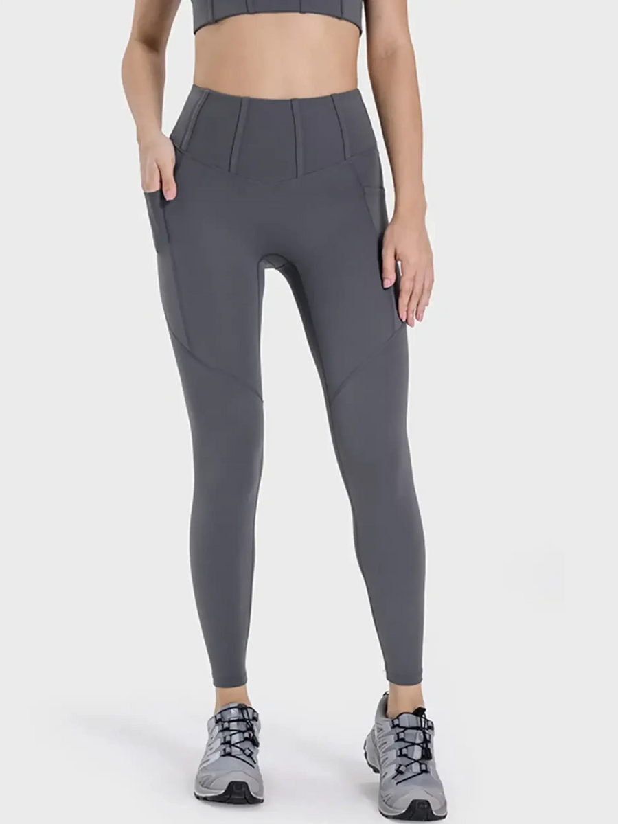  women's active leggings with pockets in dark gray high-waisted design for workout