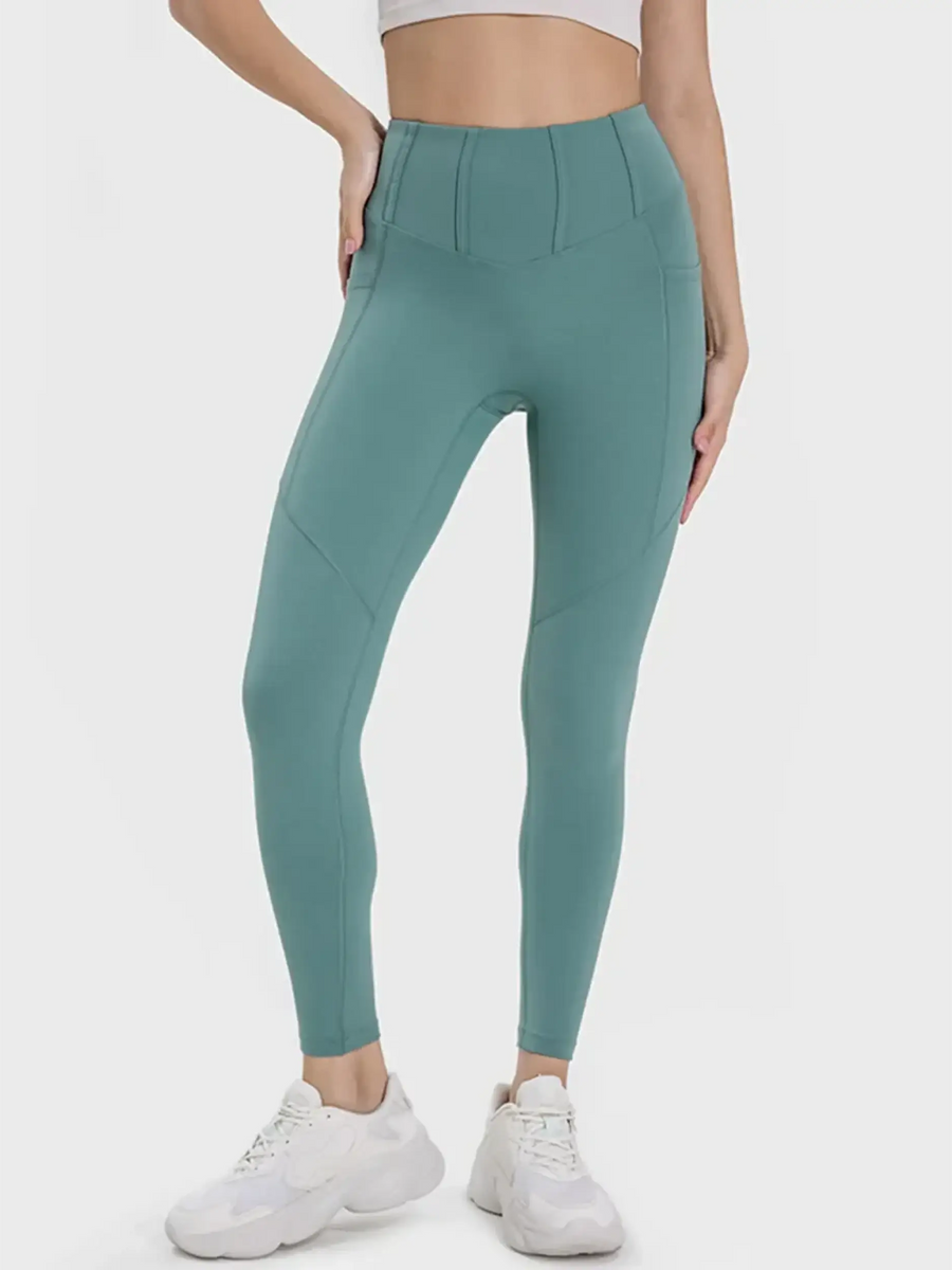 Trendsi women's active leggings with pockets in teal blue color with high waist design
