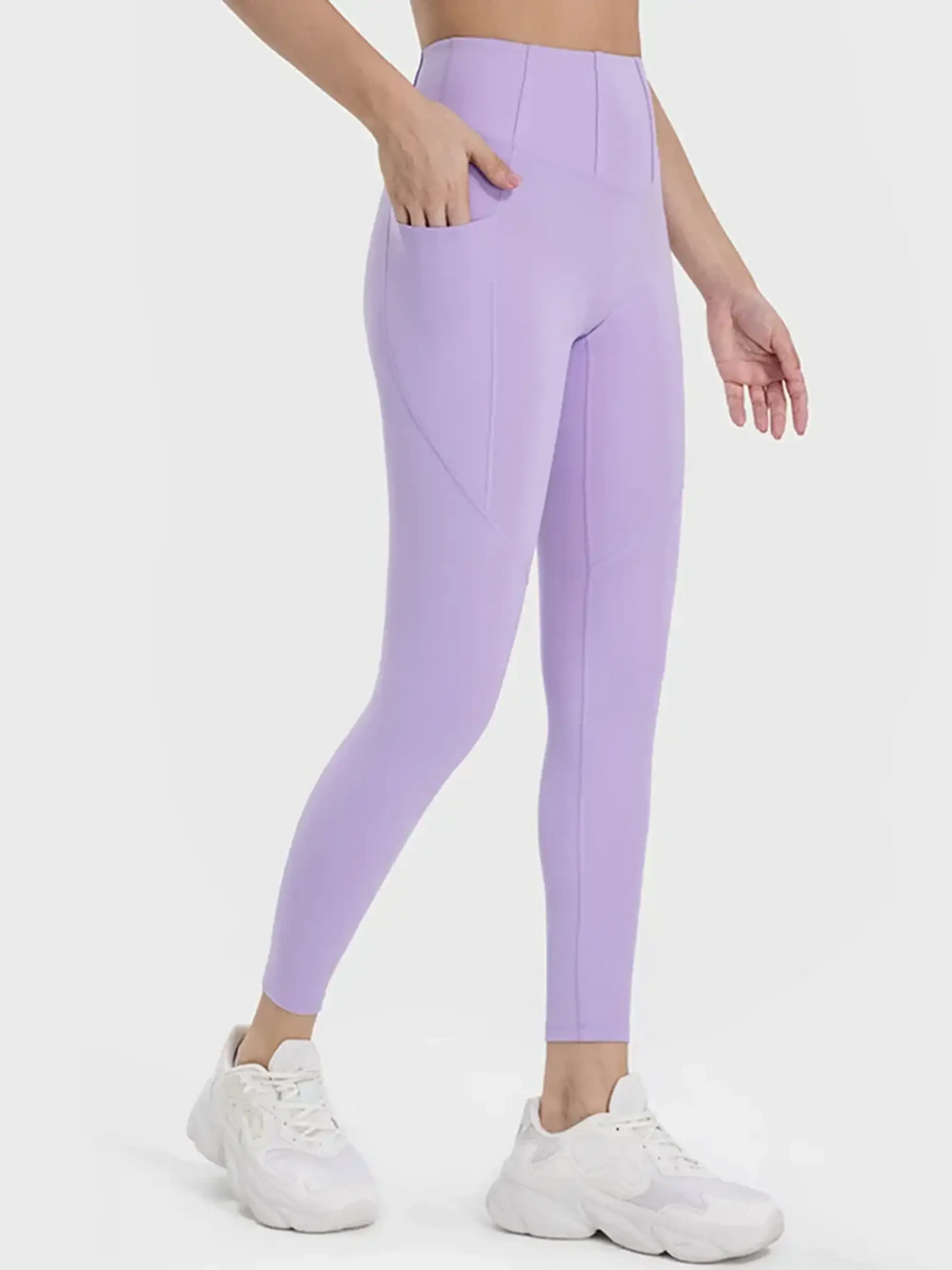 Trendsi lavender women's active leggings with pockets featuring high waist and fitted design