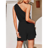 Trendsi women's affordable beachwear romper in black one-shoulder design with shorts