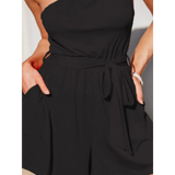 Trendsi women's affordable beachwear romper in black with tie waist and pockets
