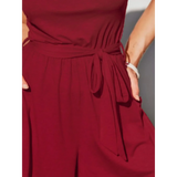 women's affordable beachwear romper in deep red with waist tie and pockets