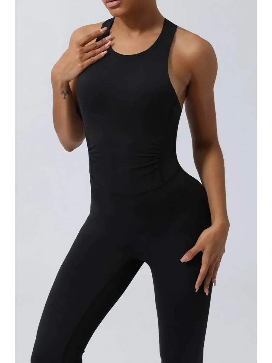 Babe Beachwear women's athletic crisscross jumpsuit in black for active wear
