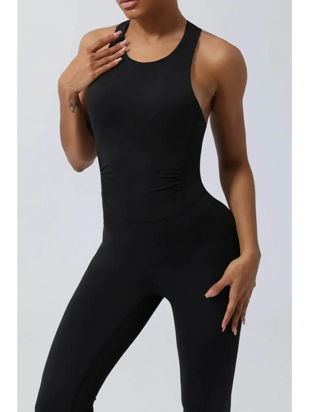 Babe Beachwear women's athletic crisscross jumpsuit in black for active wear