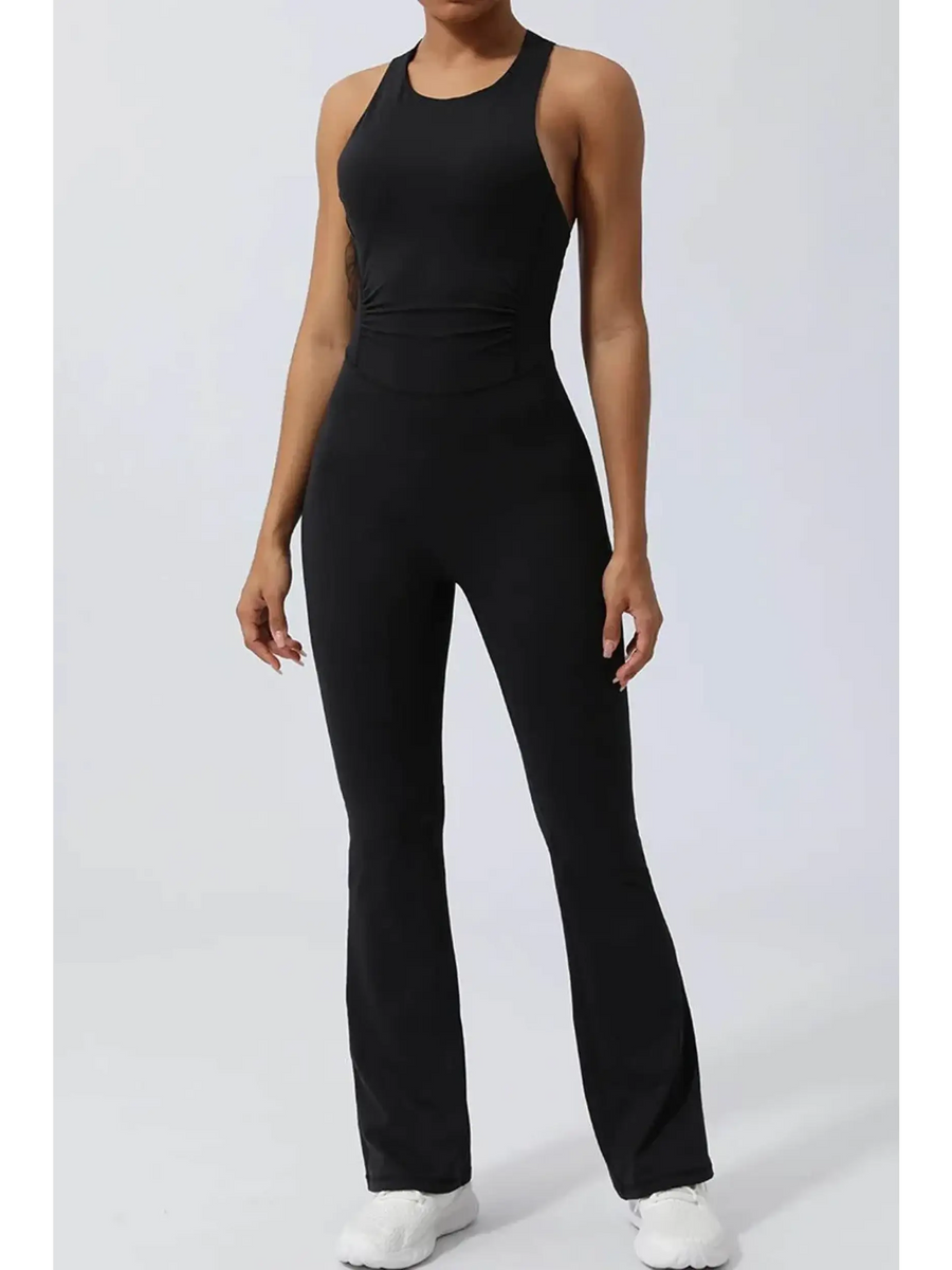 Babe Beachwear women's athletic crisscross jumpsuit in black activewear fitted for exercise