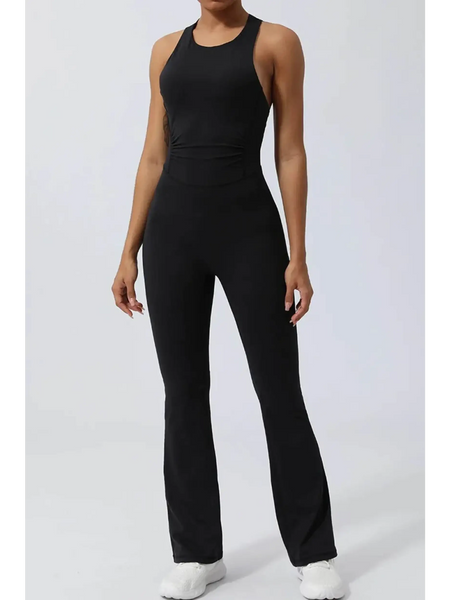Babe Beachwear women's athletic crisscross jumpsuit in black activewear fitted for exercise