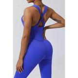 Babe Beachwear women's athletic crisscross jumpsuit in vibrant blue with fitted design