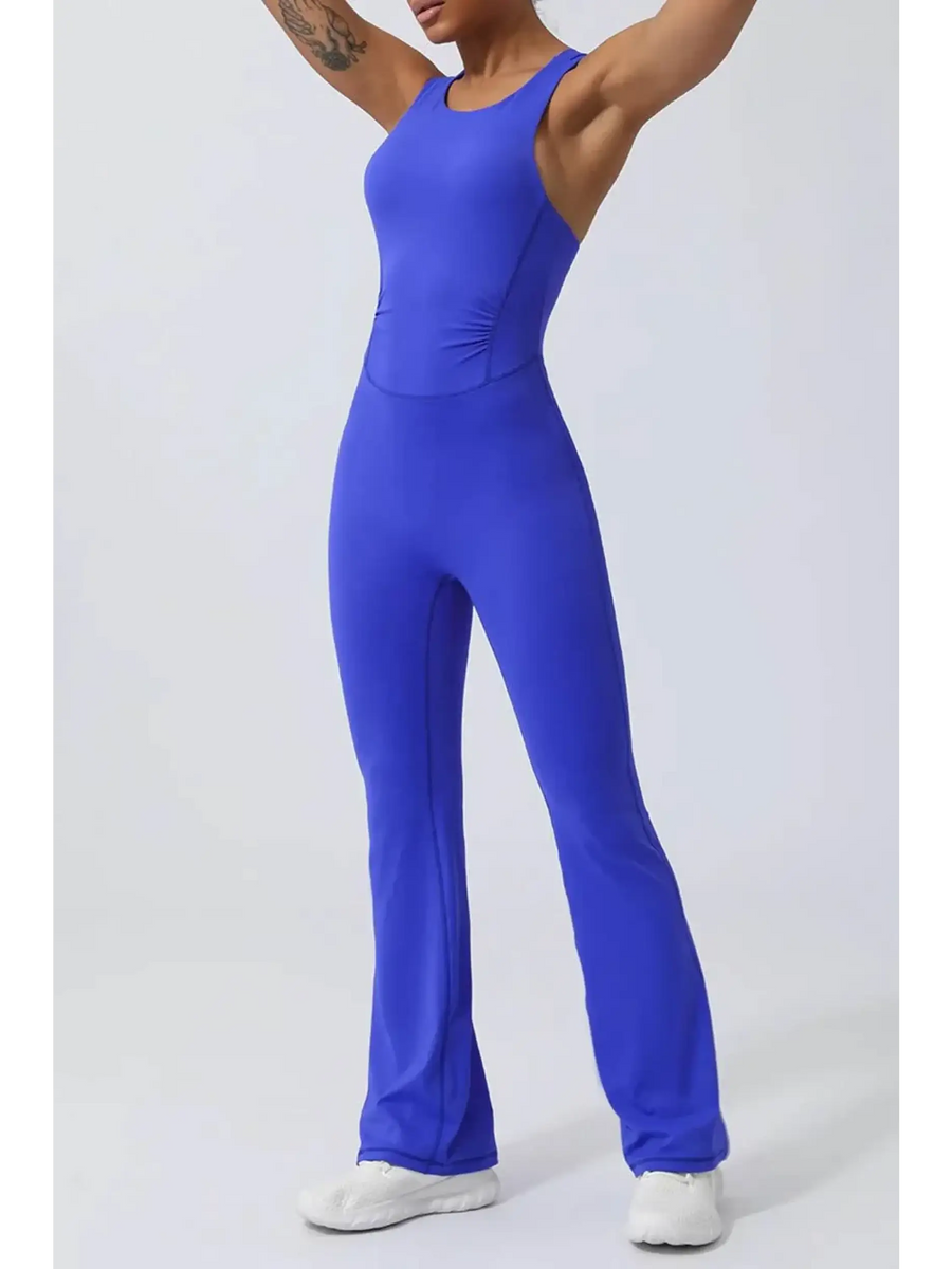 Babe Beachwear women's athletic crisscross jumpsuit in vibrant blue activewear for fitness and casual wear