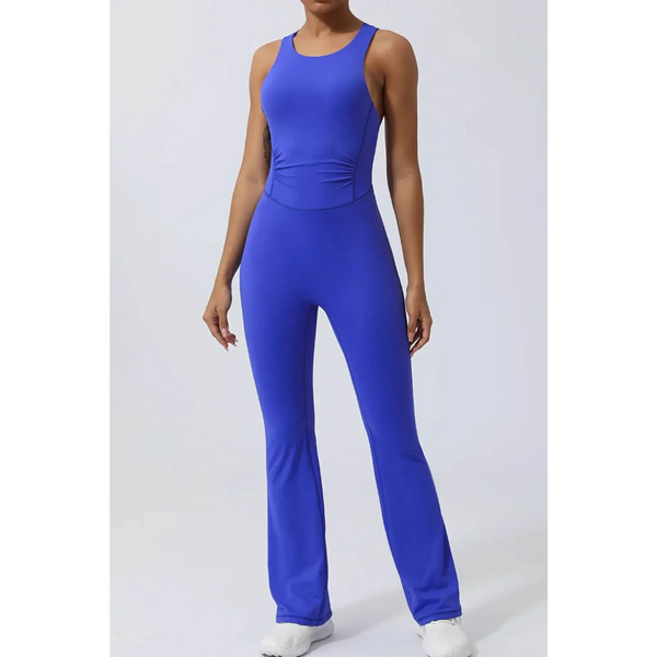 Babe Beachwear women's athletic crisscross jumpsuit in blue sleeveless activewear for fitness