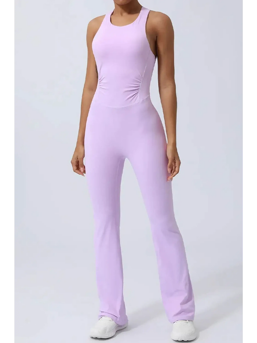 Babe Beachwear women's athletic crisscross jumpsuit in light purple activewear with fitted design