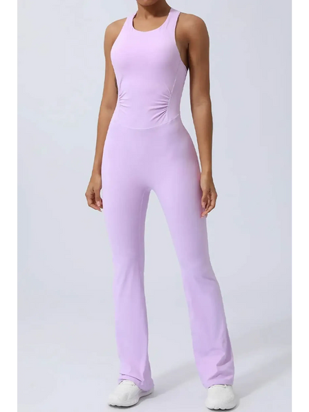 Babe Beachwear women's athletic crisscross jumpsuit in light purple activewear with fitted design