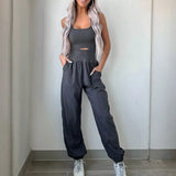 Trendsi women's beach jumpsuit in black sleeveless design with pockets and cuffed ankles