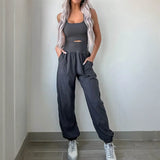 Trendsi women's beach jumpsuit black sleeveless athletic style with pockets and elastic ankle cuffs