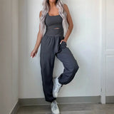 Trendsi women's beach jumpsuit in black with tank top style and relaxed fit pants