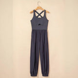 Trendsi women's beach jumpsuit in navy blue with crisscross back straps and elastic ankle cuffs