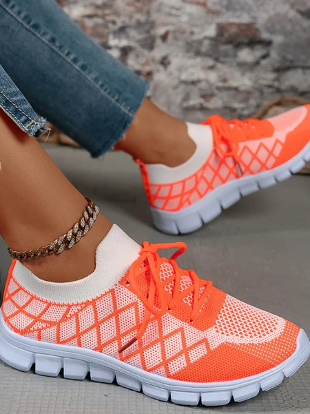 Trendsi women's breathable beach sneakers in orange and white lightweight mesh design