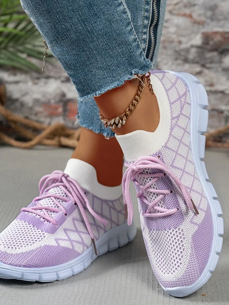 Trendsi women's breathable beach sneakers in light purple and white mesh with lightweight soles