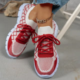 Trendsi women's breathable beach sneakers in white and red knit design with flexible soles