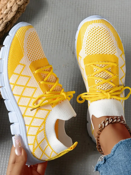 Trendsi women's breathable beach sneakers in yellow and white mesh with flexible white soles