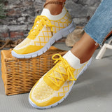Trendsi women's breathable beach sneakers in yellow and white knit with flexible white soles