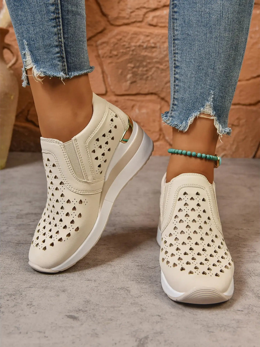 Trendsi women's breathable wedge sneakers in beige with perforated design and comfortable slip-on style