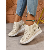 Trendsi women's breathable wedge sneakers in beige with cutout design and white sole