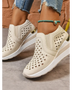 Trendsi women's breathable wedge sneakers in beige with perforated design and white sole