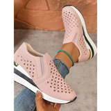 Trendsi women's breathable wedge sneakers in light pink with perforated design and white sole