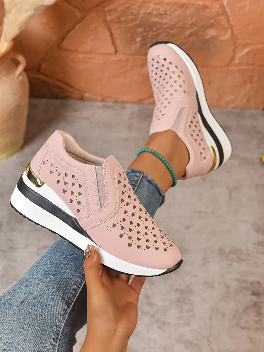 Trendsi women's breathable wedge sneakers in pink with perforated design and cushioned sole