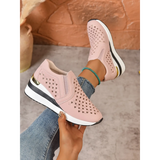 Trendsi women's breathable wedge sneakers in pink with perforated design and cushioned sole
