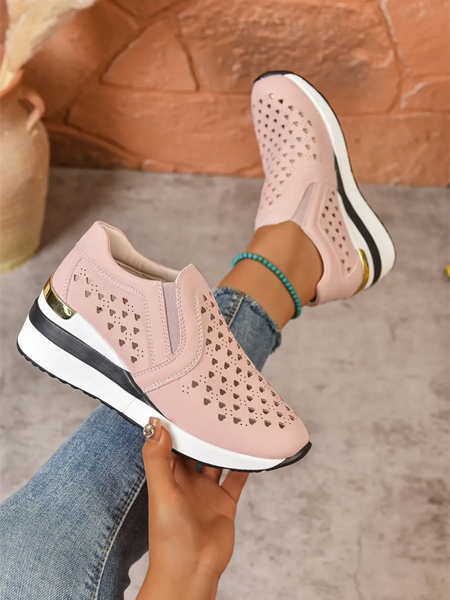 Trendsi women's breathable wedge sneakers in pink with perforated design and cushioned sole