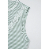 Babe Beachwear women's casual sleeveless shirt with green and white stripes and lace detailing
