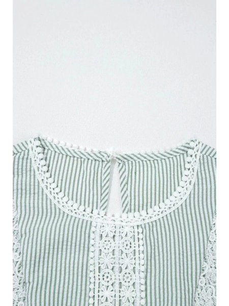 Babe Beachwear women's casual sleeveless shirt with green stripes and white lace detail
