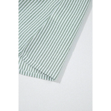 Close-up of Babe Beachwear women's casual sleeveless shirt with green and white vertical stripes