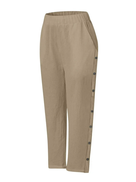Babe Beachwear beige pants with side buttons for women's casual white vacation pants style