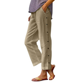 woman Babe Beachwear women's casual white vacation pants with side button details and relaxed fit