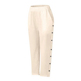 Babe Beachwaer women's casual white vacation pants with side buttons and elastic waistband