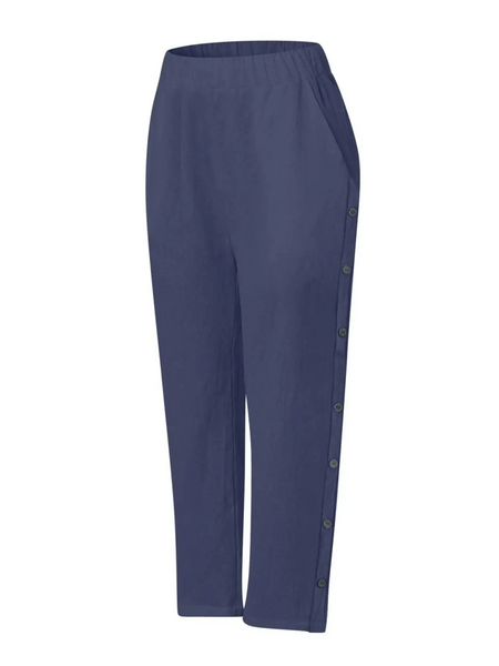 Babe Beachwear women's casual white vacation pants with side buttons and elastic waistband