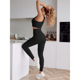 Trendsi women's compression leggings set in black with high waist and matching sports bra