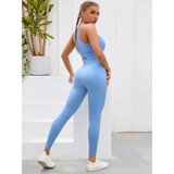 Trendsi women's compression leggings set in light blue with high waist and matching sports bra