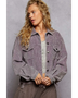 Babe Beachwear women's corduroy trucker jacket in purple with button front and flap pockets