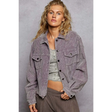 Babe Beachwear women's corduroy trucker jacket in light purple with button closure and chest pockets