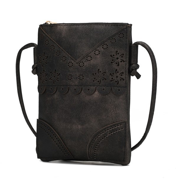 MKF Collection black women's crossbody beach bag with floral cutout design and adjustable strap
